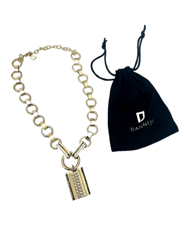 DANNIJO ELISA Gold Tone Chain Link Pendant Necklace Womens Rectangle Pendant
