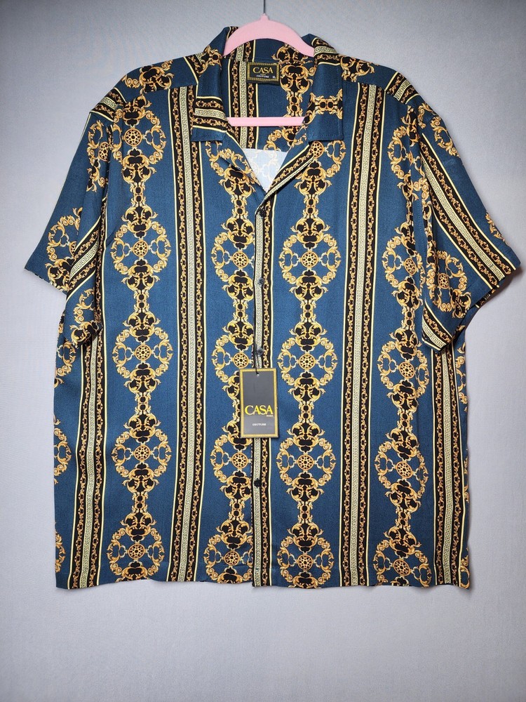 New Casa Moda Size XL Versace Baroque print Teal Shirt