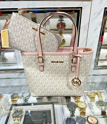Michael Kors Jet Set Travel XS Carryall Tote + Double Zip Wallet