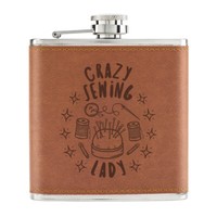 Crazy NäHen Lady Stars 170Ml Pu-Leder Flachmann Hellbraun Mum Muttertag Freundin