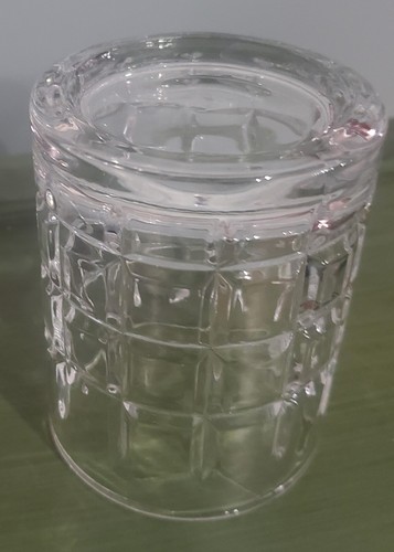 Crystal Clear Low Ball Whiskey Glass Grid Square Pattern 4" - Picture 6 of 10