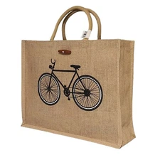Jute tote bag with handles, Reusable grocery shopping bag interior laminated