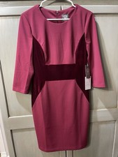 Vince Camuto Womens Burgundy 3/4 Sleeve Round Zip A-Line Dress Velvet Accents 10