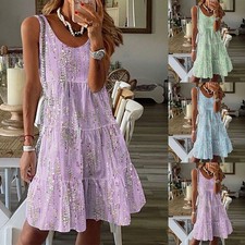 Women Loose Strapless Dress Summer Sleeveless Floral Dress Beach Skirt Fashion