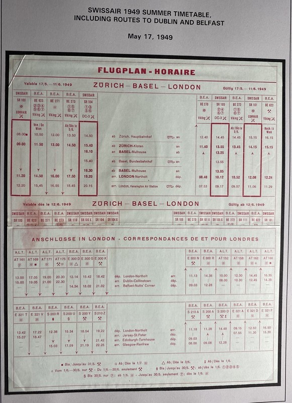 Swissair Summer Time Table Information Brochure Services 1949