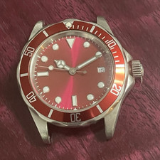 Red Dial/Bezel Diver Sport Wristwatch Date Unidirectional Bezel. Miyota movement