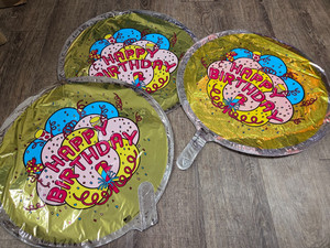 Happy Birthday Gold Pink Blue Vintage Mylar Balloons From 1980s Lot of 3