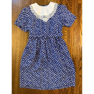 Nancy II Petite Vintage 80s Blue White Polka Dot Lace Collar Belted Dress 16P | eBay Nancy II Petite Vintage 80s Blue White Polka Dot Lace Collar Belted Dress 16P | eBay
