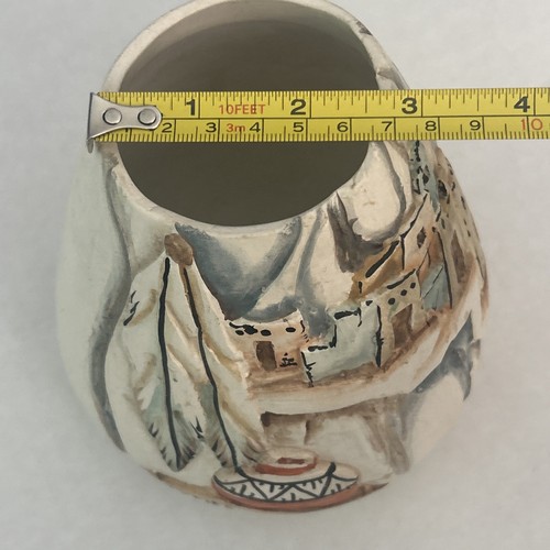 Vintag Janet Haefner Native American Pottery Vase Feather Adobes 3D Design 5,75” - Picture 8 of 10