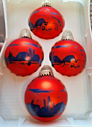 Southwest Glass Christmas Ornaments KREBS Set of 4 Box USA