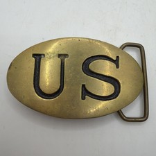 VTG US Military Civil War Union Reproduction Solid Brass Hook Belt Buckle Taiwan