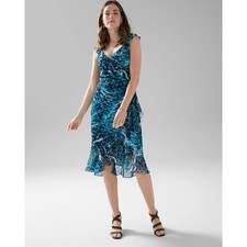 White House Black Market Sleeveless Ruffle Wrap Dress Size 8 V-Neck Flutter WHBM