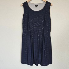 ILE New York Sleeveless Laser Cut Dress Navy Plus 16W Work Office Casual