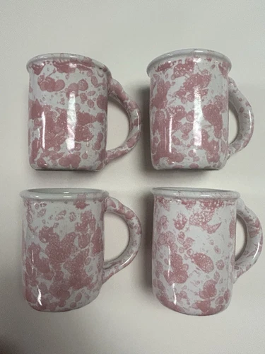 Bennington Potters Tankard Mugs Thumb Rest Agate Pink-White Satin Matte Glaze- 4