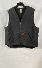 Carhartt V26-BLK Sherpa Lined Sandstone Duck Work Vest Black Sz XL
