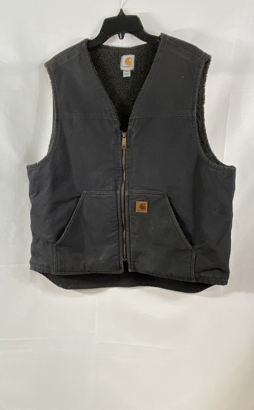 Carhartt V26-BLK Sherpa Lined Sandstone Duck Work Vest Black Sz XL