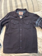 Birdwell Beach Britches Wool Button Up Shirt Men  s Small Navy Elbow Pad