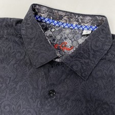 Robert Graham Button Down Mens M Black Damask Jacquard Short Sleeve Classic Fit