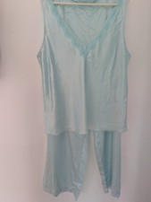 Marks & Spencer Satin Feel Lace Trim Pyjama Set – Pale Aqua – UK 14
