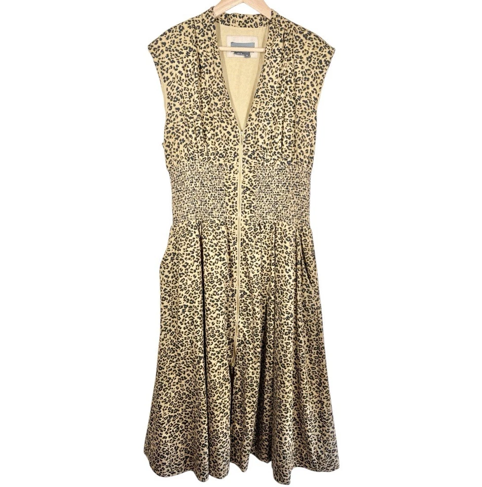 Vestido Anthropologie Tommie Midi Mujer XL Manga Gorra Calado Frontal Cremallera Leopardo Foto 2 de 4
