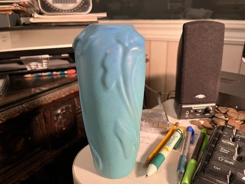 Old Van Briggle pottery vase blue Cala Lily 7 inches tall nice