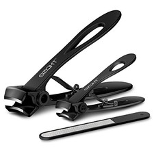 Extra Wide Jaw Opening Nail Clippers for Thick Nails Cutter 3 Piece Set Black