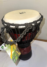 X8 Rope-Tuned Wood Djembe Hand Drum 10in Head 17in Height Red & Black Mahogany