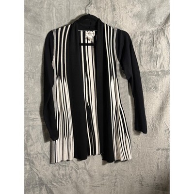 Drapers & Damon's Petites Black White Stripe Knit Cardigan Sweater Jacket