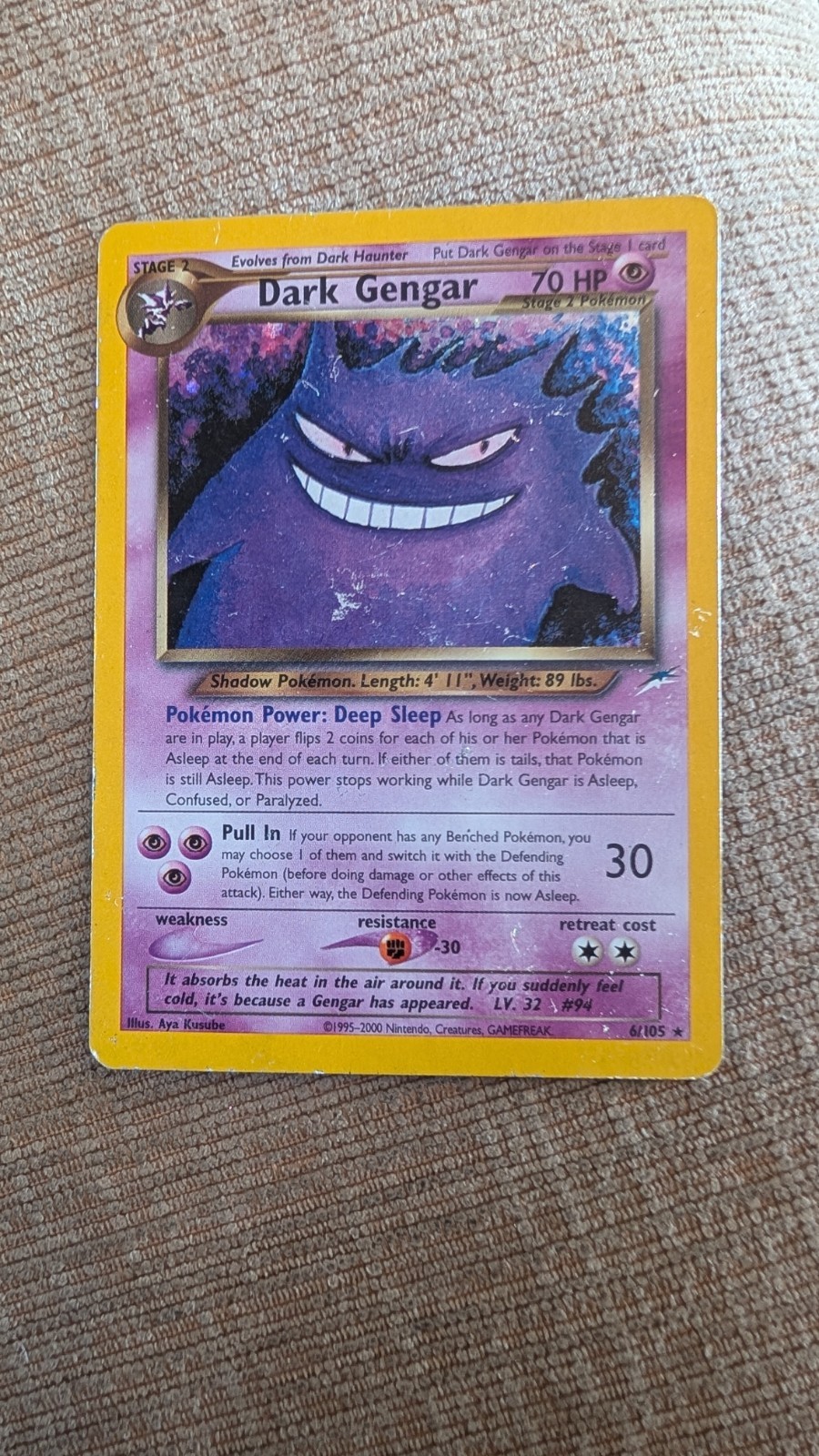 Dark Gengar Unlimited Holofoil Heavily Played Pokemon Card
