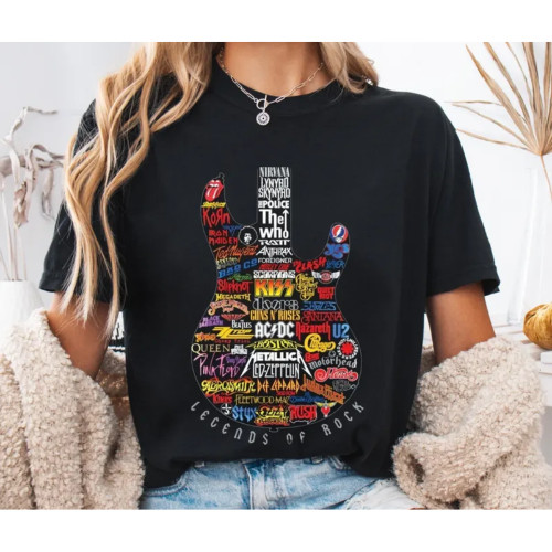 Vintage Guitar Band Logo Legends Of Rock T Shirt For Music Lovers Graphic Tee
