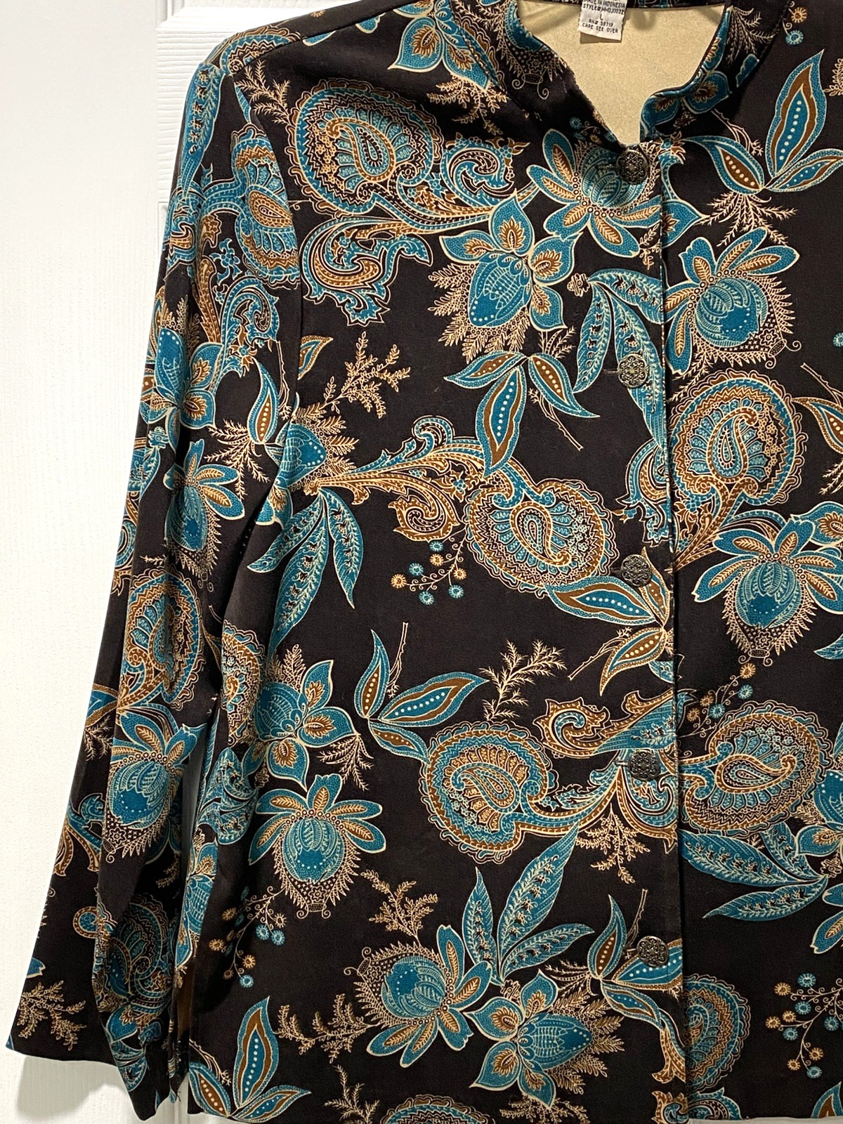 Notations Button Front Top Jacket Brown Turquoise… - image 17