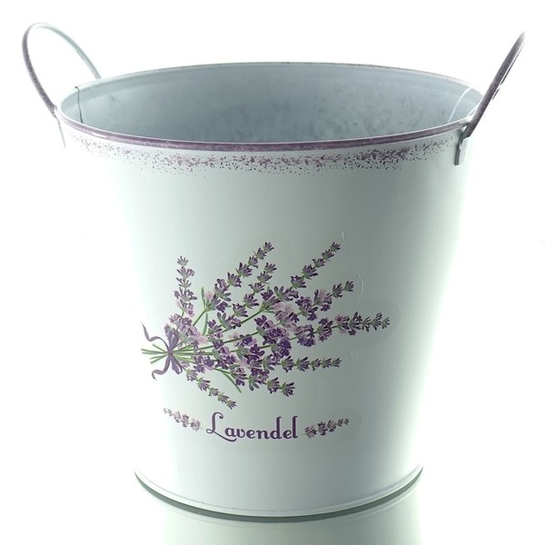 Scheulen Topf Weiß Mit Griffen Im Vintage Look & Lavendelmotiv Ø 15 Cm - Metall-image