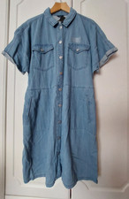 M&Co Blue Light Wash 100% Cotton Lightweight Denim Pockets Shirt Dress 20