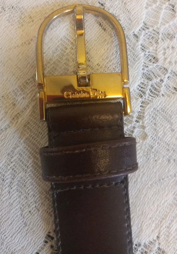 Vintage Men's Christian Dior Brown Splitleather Belt Sz 34 Gold Tone Buckle... - Image 4 of 4