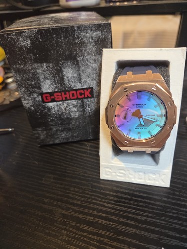 G-Shock ga2100 Casioak Rose Gold Metal Blue Resin Quartz Sport Analog Watch