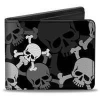 Bi-Fold Wallet Top Skulls Stacked Black/Gray/White (Us Import)