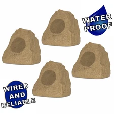 Theater Solutions Outdoor Coaxial Tan Rock 4 Speaker Set Pool Spa Patio Garden