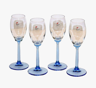 4 Bormioli Rocco Garda Wine Glasses Italy Blue Stem Clear Stemware w Tags 6.75''