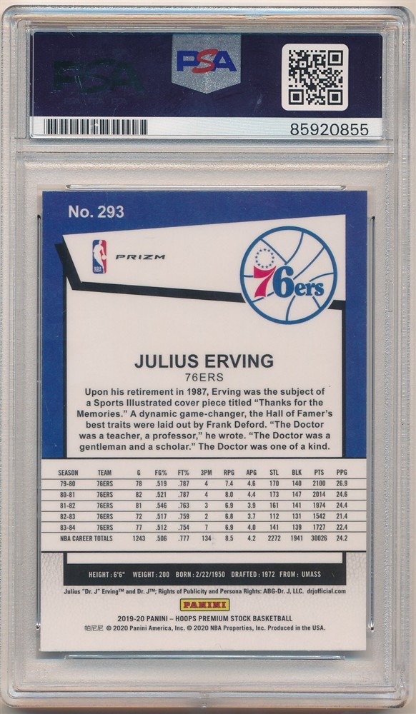 JULIUS ERVING 2019/20 PREMIUM STOCK PULSAR SIGNED AUTOGRAPH PSA AUTHENTIC AUTO view 2