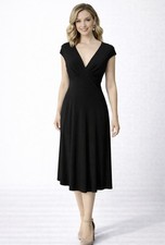 Chaps Ralph Lauren Dress L Large Black A Line Stretch Sleeveless Washable