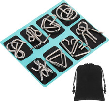 Metal Wire Puzzle Set of 8 with Pouch, Brain Teaser Puzzles IQ Test Ring Disenta