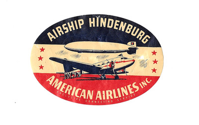 Vintage Germany Hindenburg Zeppelin Airship American Airline Baggage Label