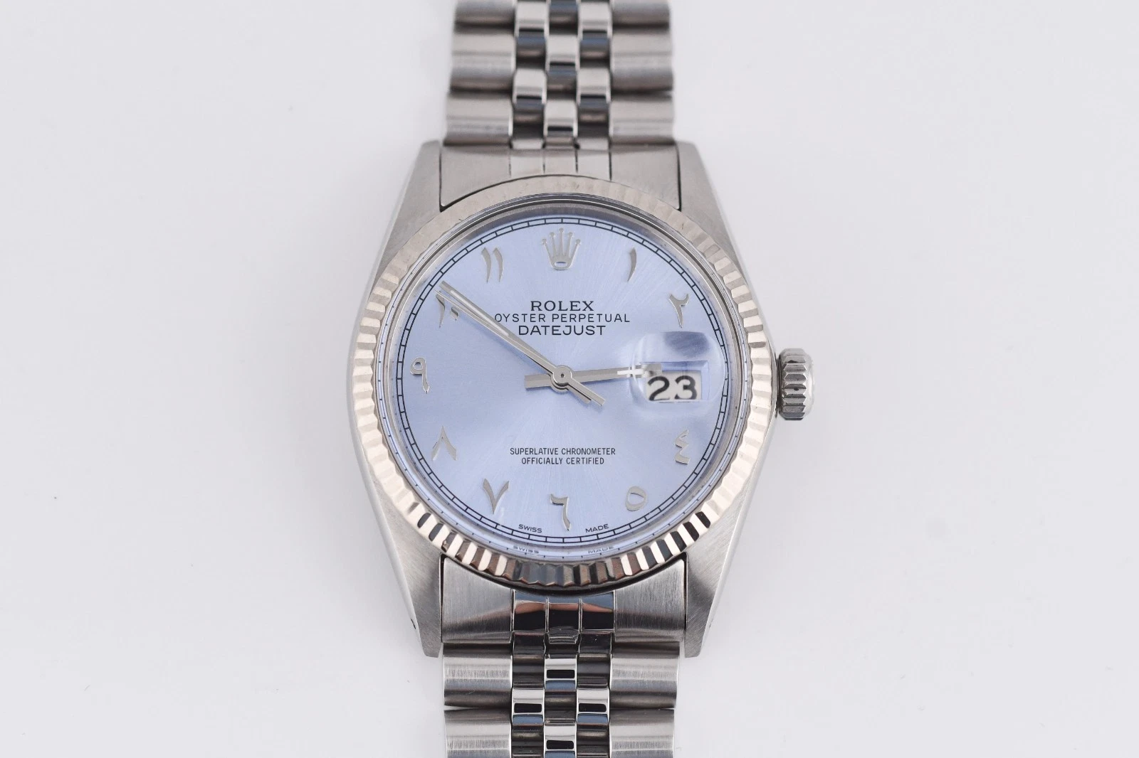 Rolex Datejust Ref.16014 Stainless Steel & White Gold 36mm Ice Blue Arabic Dial