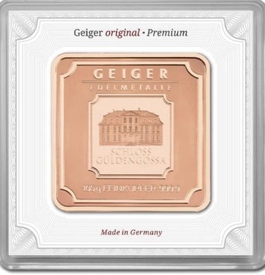 Geiger Edelmetalle 100 Gram 9999 Copper Square In Mint Assay