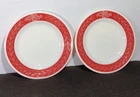 Set of 2 Vintage Corning Pyrex Milk Glass Red Laurel Leaf 9" Plates
