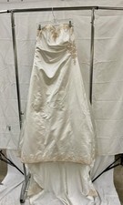 David  s Bridal Ivory/Champagne Beaded Wedding W/ Train Dress Size 10 Pre-worn