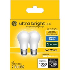GE 2pk 100W Frost Ultra Bright A15 LED Ceiling Fan Light Bulbs Soft White