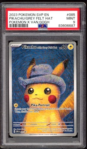 Pokemon Cards - PSA 9 Pikachu With Grey Felt Hat 085 - Van Gogh Black Star Promo