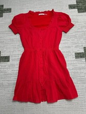 Alice Olivia Avi Button Down Mini Dress Women 0 Red Cinched Tie Waist Ruffle Hem