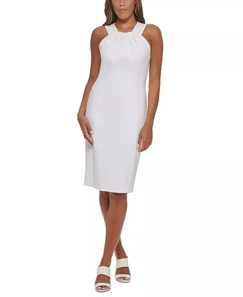 calvin klein white pleated dress Womens white pleated dress knee length
